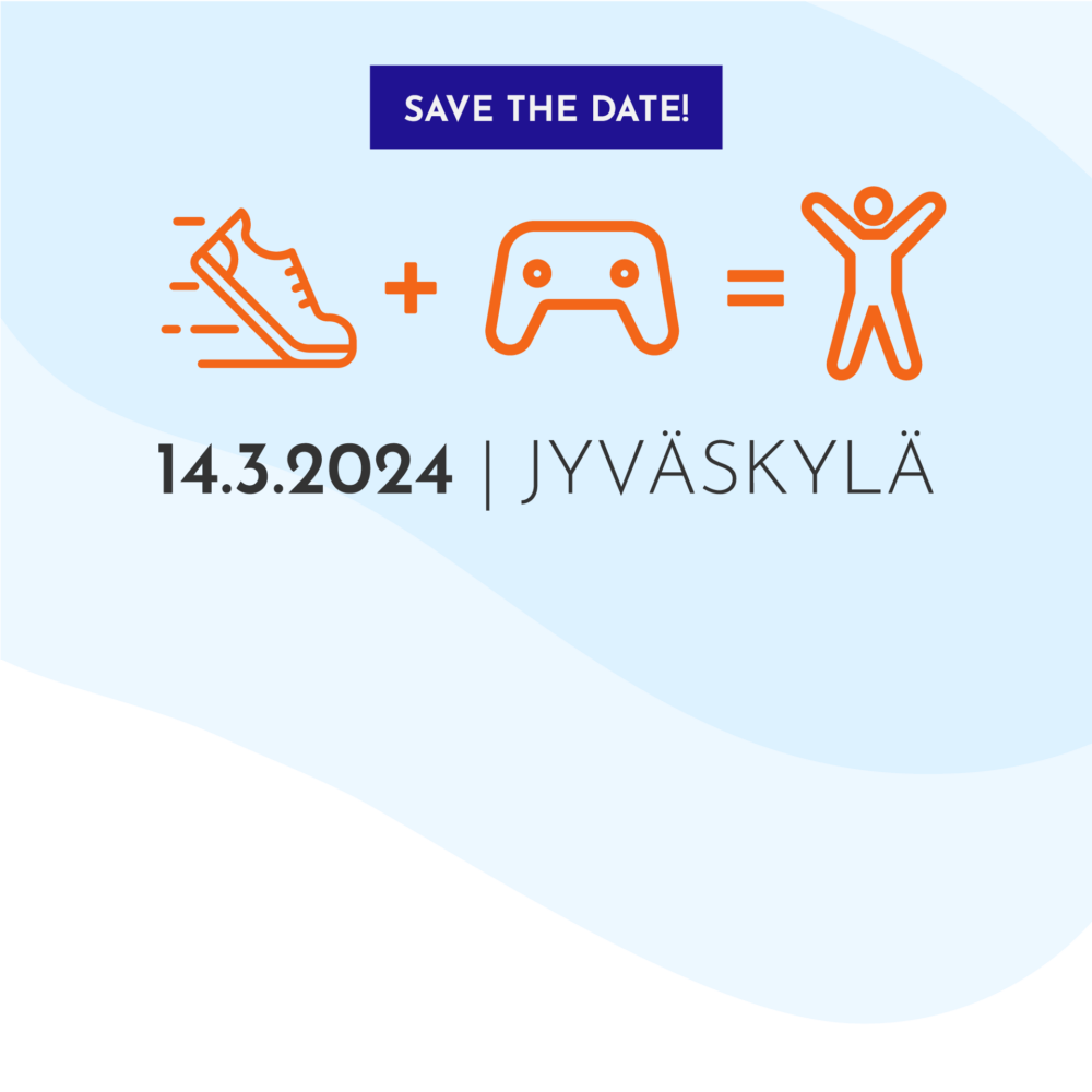 Save the date 14.3.2024: Kuvituskuva Sport Suomi -verkoston ja Keski-Suomen e-urheilun osaamiskeskittymän yhteisestä työpajasta Jyväskylässä.